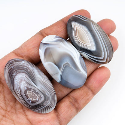 [40+mm] (3pcs) Big Botswana Agate Mix Shape Gemstones Cabochons, Jewelry Making Loose Gemstone, Polished Gems, DIY, Wire Wrapping, Reiki, Wikka, Healing Crystals, Bulk Gemstone Deal