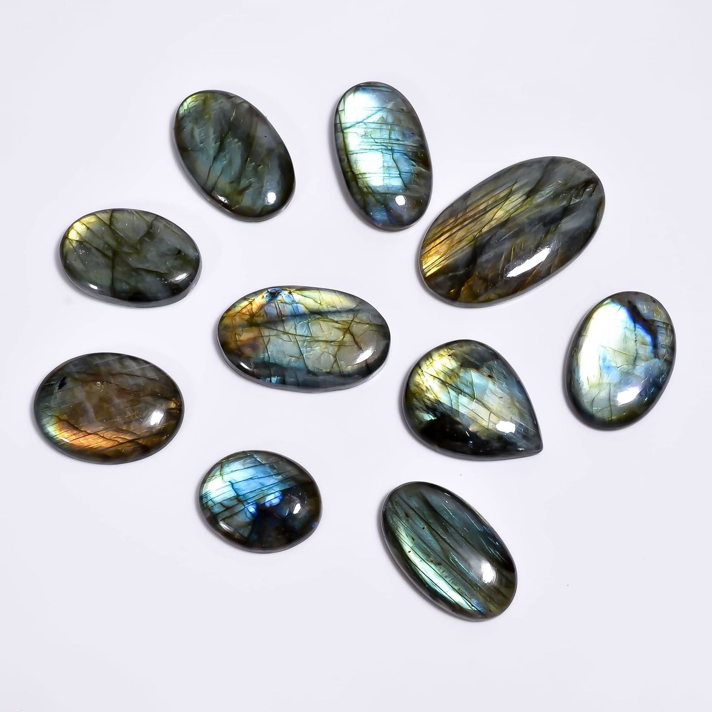 Natural [40mm+] 3pcs Large Labradorite Gemstones Cabochons, Jewelry Making Loose Gemstone, Polished Gems, DIY, Wire Wrapping, Reiki, Wikka, Healing Crystals, Bulk Gemstone Deal [225+cts]