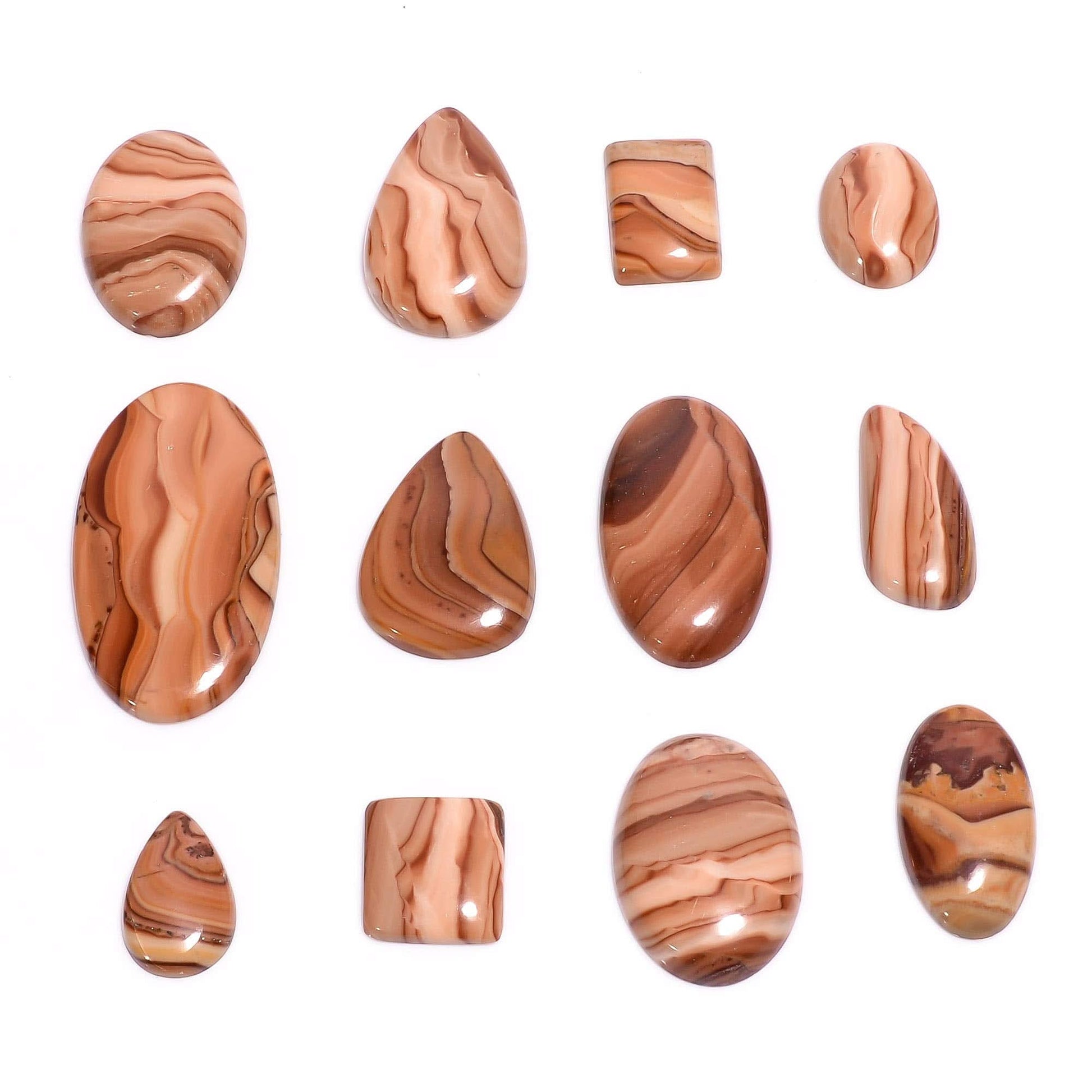 Natural wood dolomite cabochon lot brown cream wood grain pattern stones
