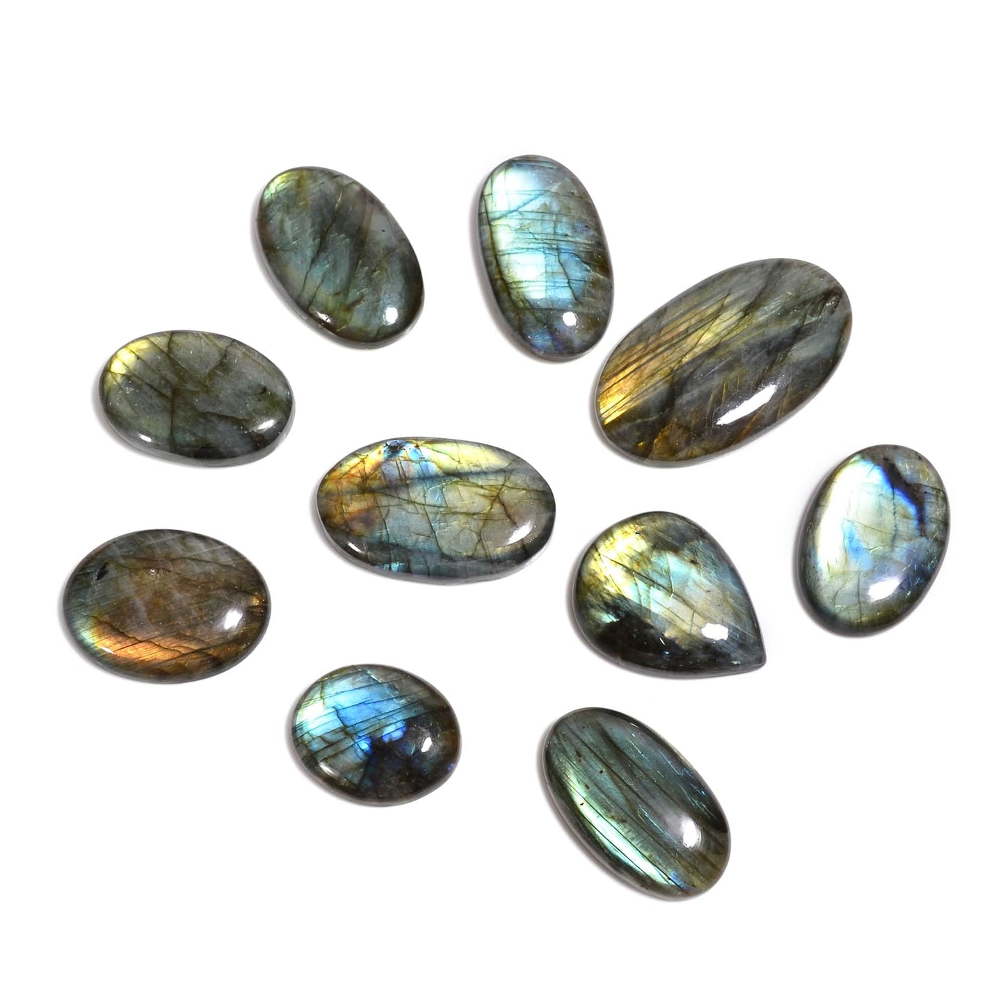 Natural [40mm+] 3pcs Large Labradorite Gemstones Cabochons, Jewelry Making Loose Gemstone, Polished Gems, DIY, Wire Wrapping, Reiki, Wikka, Healing Crystals, Bulk Gemstone Deal [225+cts]