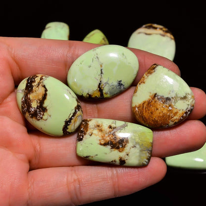 3 to 4pcs Natural Lemon Chrysoprase Gemstone Wholesale Cabochons Lot, Jewelry Making Loose Gemstone, Polished Home Decor Specimen, DIY, Wire Wrapping, Healing Crystals, Bulk Gemstone Deal