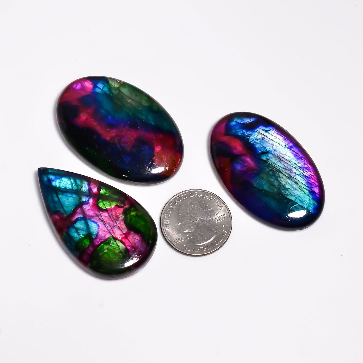 [40-50mm] [3pcs] Large Rainbow Pattern Labradorite Gemstones Cabochons, Jewelry Making Loose Gemstone, Polished Gems, DIY, Wire Wrapping, Reiki, Wikka, Healing Crystals, Bulk Gemstone Deal