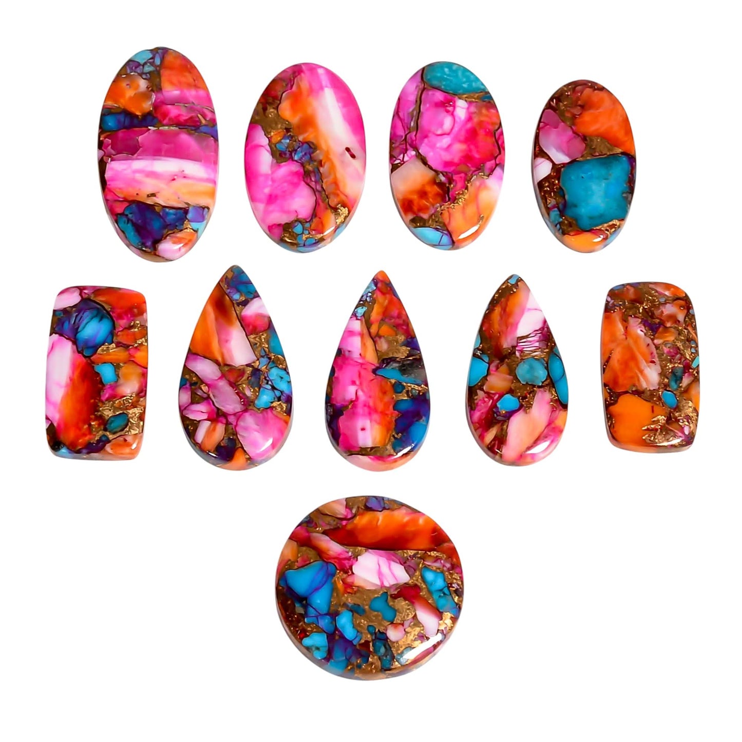 Oyster Dahlia Copper Turquoise cabochon 3 pcs mix shape 20–25mm wholesale lot