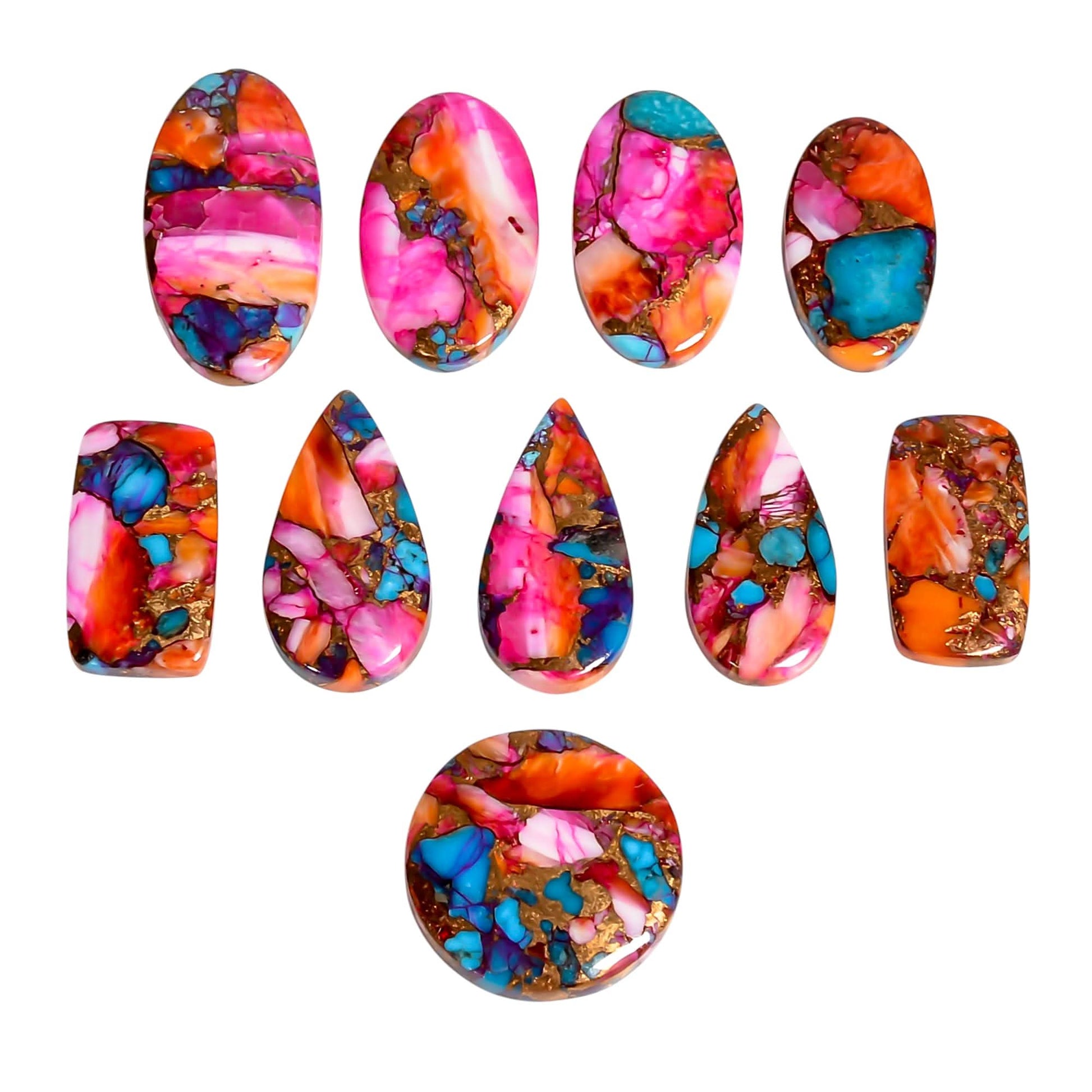 Oyster Dahlia Copper Turquoise cabochon 3 pcs mix shape 20–25mm wholesale lot