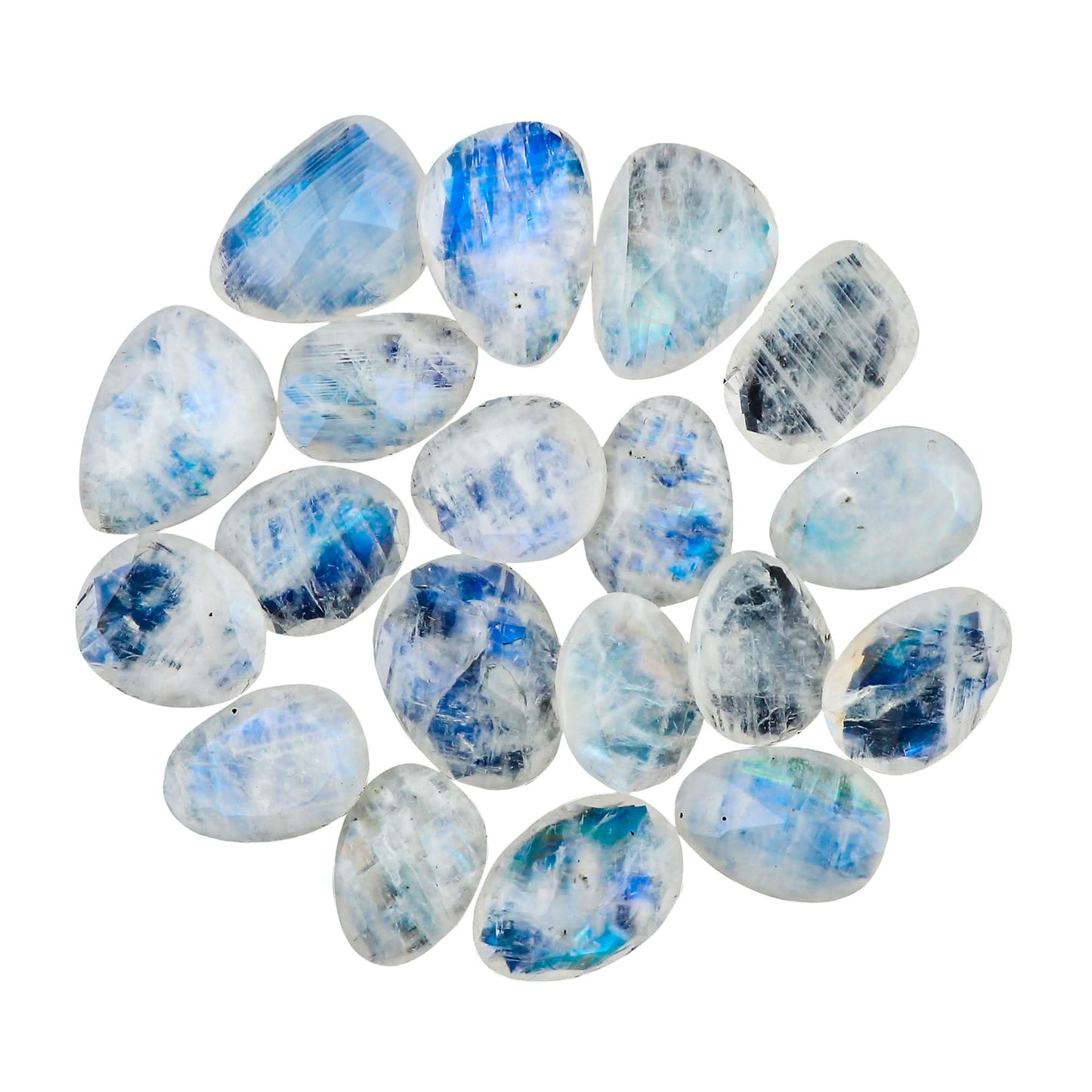 Natural Moonstone Rose-Cut Gemstones Cabochons for Jewelry Making, Mix-Shape | 8-10pcs | 12-15mm