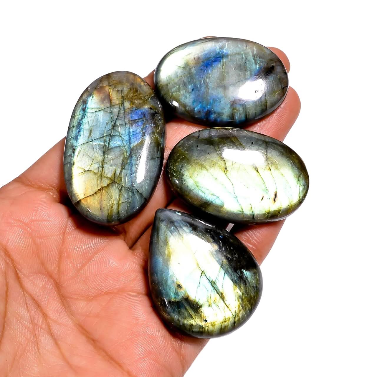 Natural [40mm+] 3pcs Large Labradorite Gemstones Cabochons, Jewelry Making Loose Gemstone, Polished Gems, DIY, Wire Wrapping, Reiki, Wikka, Healing Crystals, Bulk Gemstone Deal [225+cts]