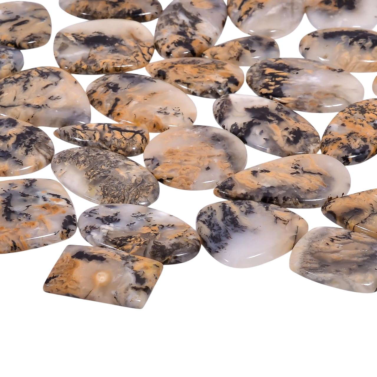 Tiger Dendritic Agate Mix Shape Gemstones Cabochons [25-35mm] (3pcs)