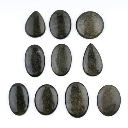 Golden Sheen Obsidian Mix Shape Gemstones Cabochons [25-35mm] (2-3pcs), Jewelry Making Loose Gemstone, Polished Gems, DIY, Wire Wrapping, Reiki, Wikka, Healing Crystals, Bulk Gemstone Deal