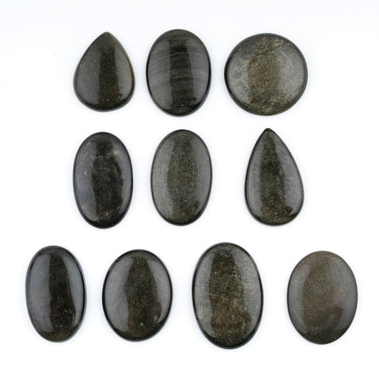 Golden Sheen Obsidian Mix Shape Gemstones Cabochons [25-35mm] (2-3pcs), Jewelry Making Loose Gemstone, Polished Gems, DIY, Wire Wrapping, Reiki, Wikka, Healing Crystals, Bulk Gemstone Deal