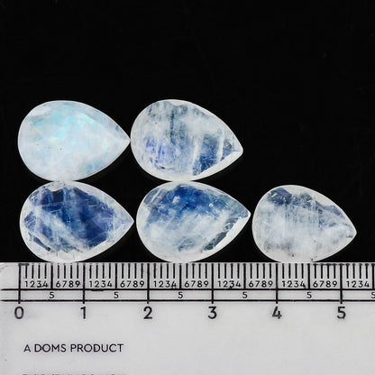 Natural Rainbow Moonstone Briolette Cut Gemstones Cabochons for Jewelry Making, Pear-Shape | 5pcs | 15-18mm
