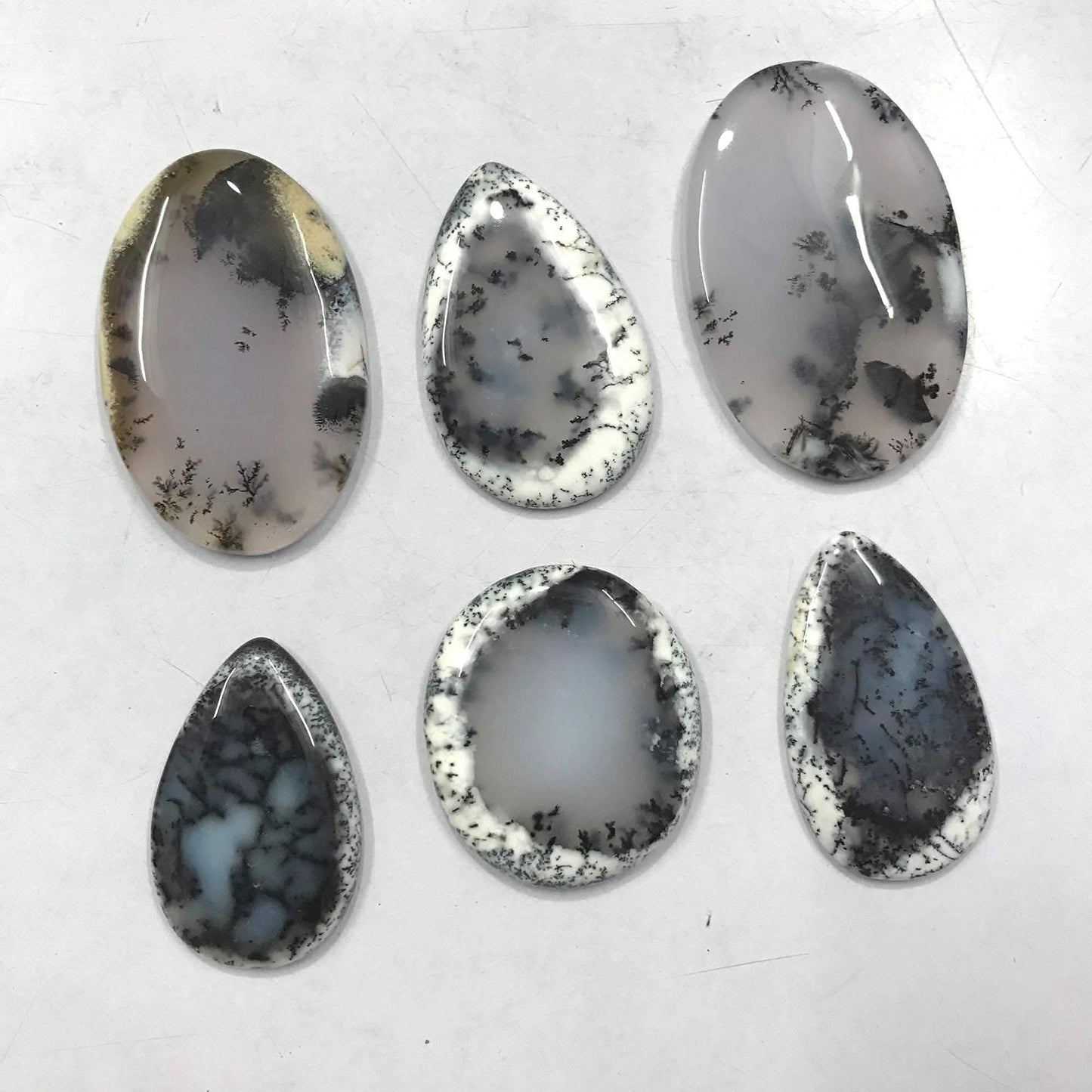 Dendrite opal cabochon lot polished flat back A+ quality – close up dendrite pattern detail