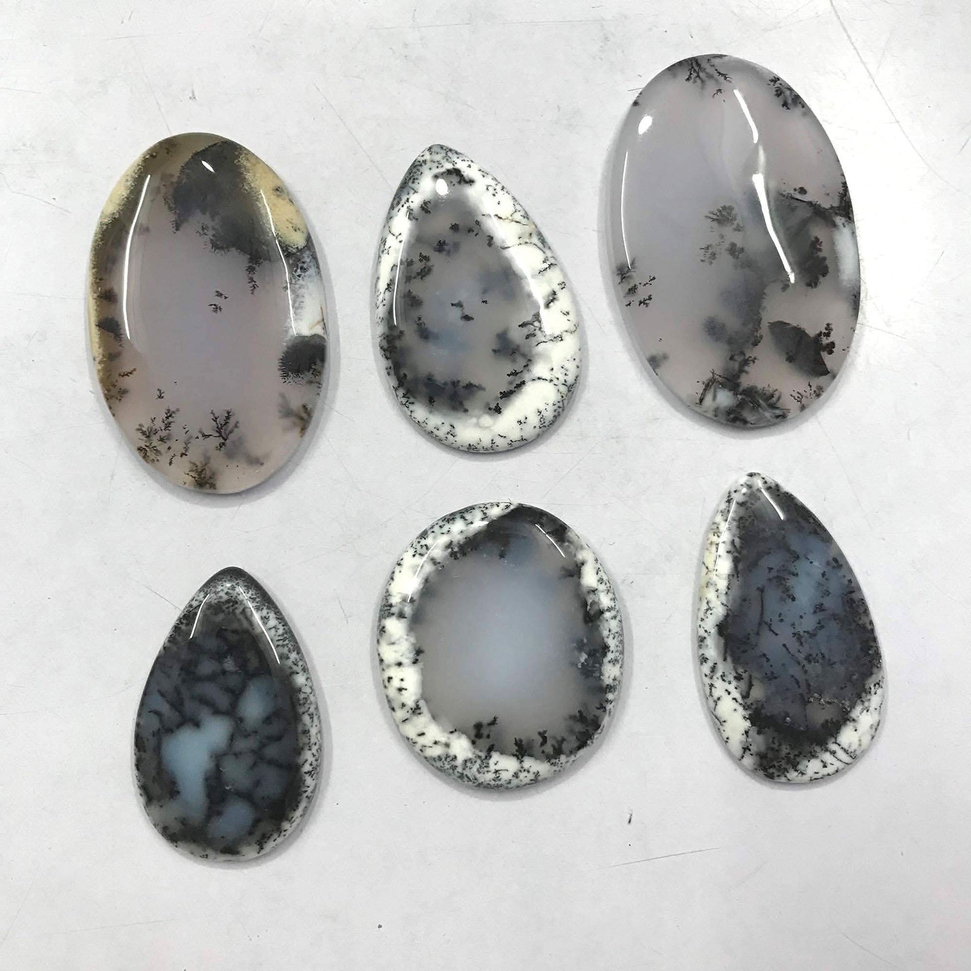 Dendrite opal cabochon lot polished flat back A+ quality – close up dendrite pattern detail