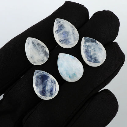 Natural Rainbow Moonstone Briolette Cut Gemstones Cabochons for Jewelry Making, Pear-Shape | 5pcs | 15-18mm