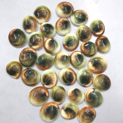 Shiva eye shell cabochons pile – natural turban snail operculum spiral eye pattern mixed sizes