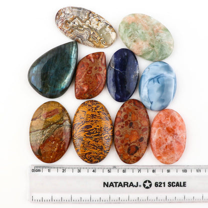 30-40MM, 5PCS, Natural Mix Gemstones Wholesale Cabochons Lot, Jewelry Making Loose Gemstone, DIY Stones, Wire Wrapping, Reiki, Wikka, Healing Crystals, Bulk Gemstone Deal, 260+ CARATS