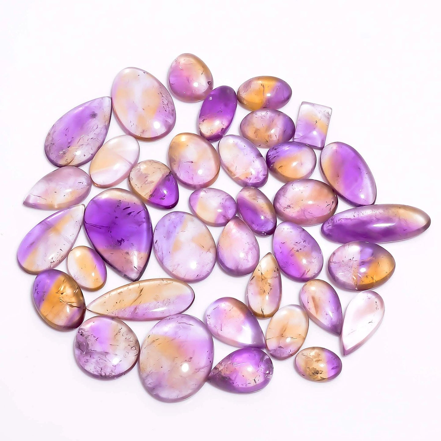 Polished ametrine gem with natural purple and yellow colors
