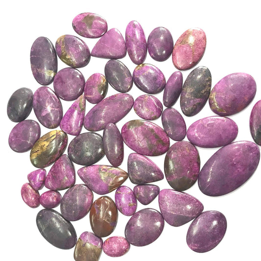 100ct natural purpurite cabochon wholesale lot 4-6pcs – deep purple magenta mixed shapes full lot view