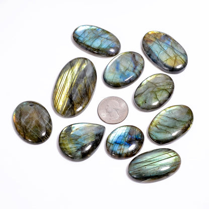 Natural [40mm+] 3pcs Large Labradorite Gemstones Cabochons, Jewelry Making Loose Gemstone, Polished Gems, DIY, Wire Wrapping, Reiki, Wikka, Healing Crystals, Bulk Gemstone Deal [225+cts]