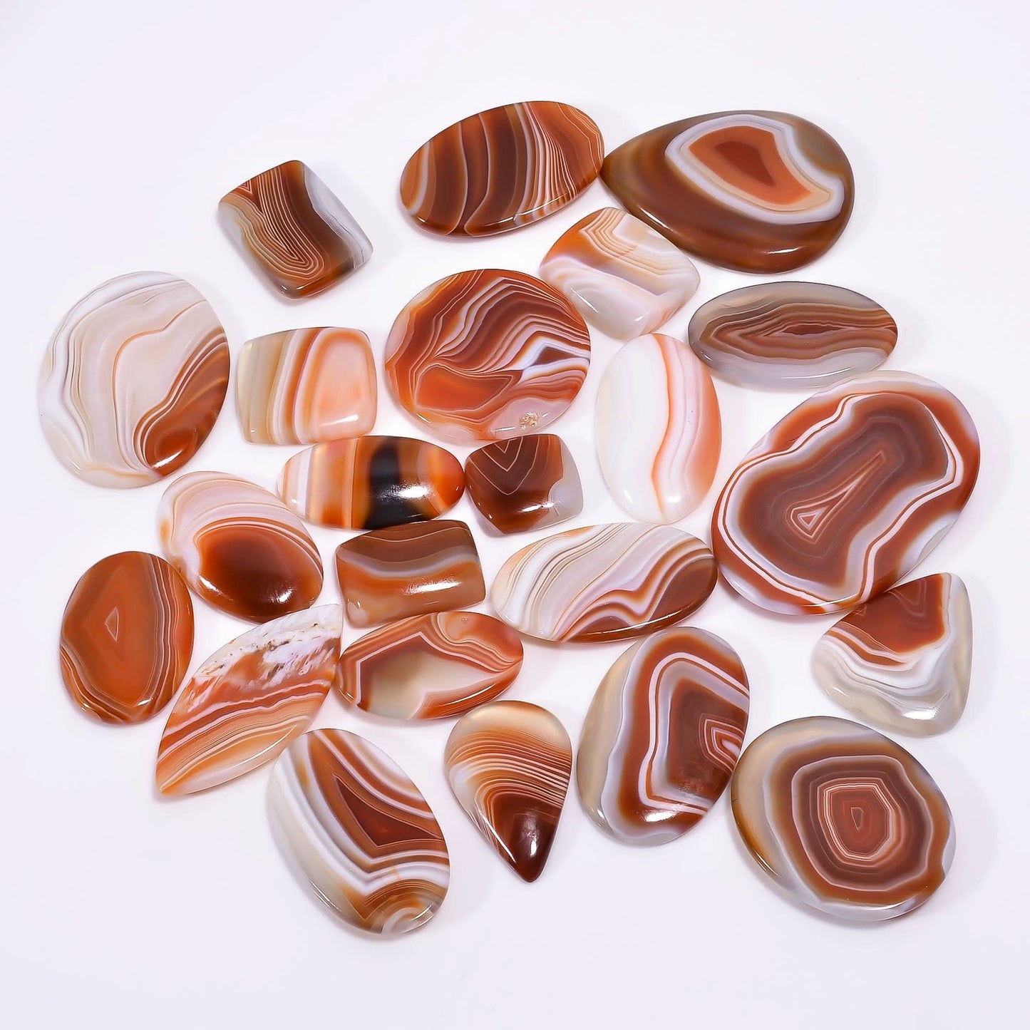 Orange Banded Agate Mix Shape Gemstones Cabochons [30-40mm] (3pcs) , Jewelry Making Loose Gemstone, Polished Gems, DIY, Wire Wrapping, Reiki, Wikka, Healing Crystals, Bulk Gemstone Deal