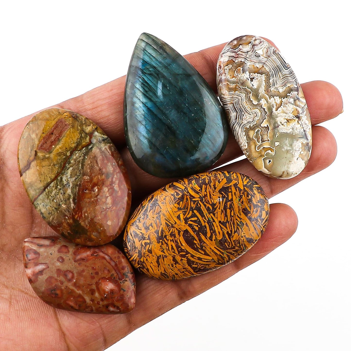 30-40MM, 5PCS, Natural Mix Gemstones Wholesale Cabochons Lot, Jewelry Making Loose Gemstone, DIY Stones, Wire Wrapping, Reiki, Wikka, Healing Crystals, Bulk Gemstone Deal, 260+ CARATS