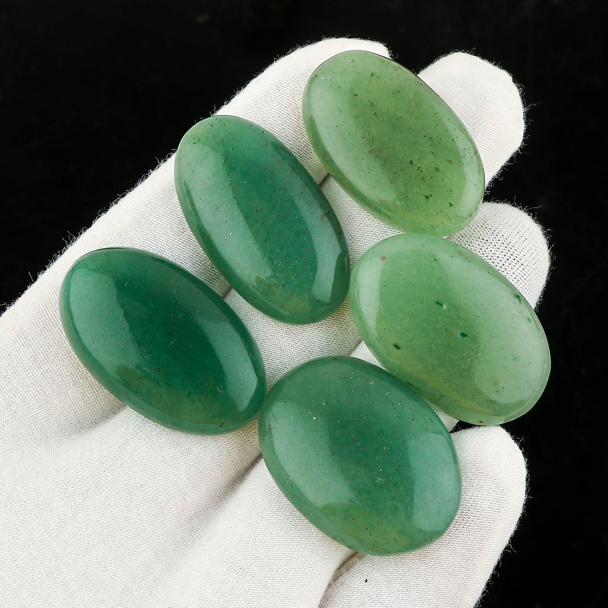polished green gemstone cabochon lot