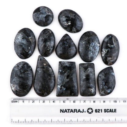 Larvikite stone size reference ruler – 20-35mm AAA quality polished cabochons