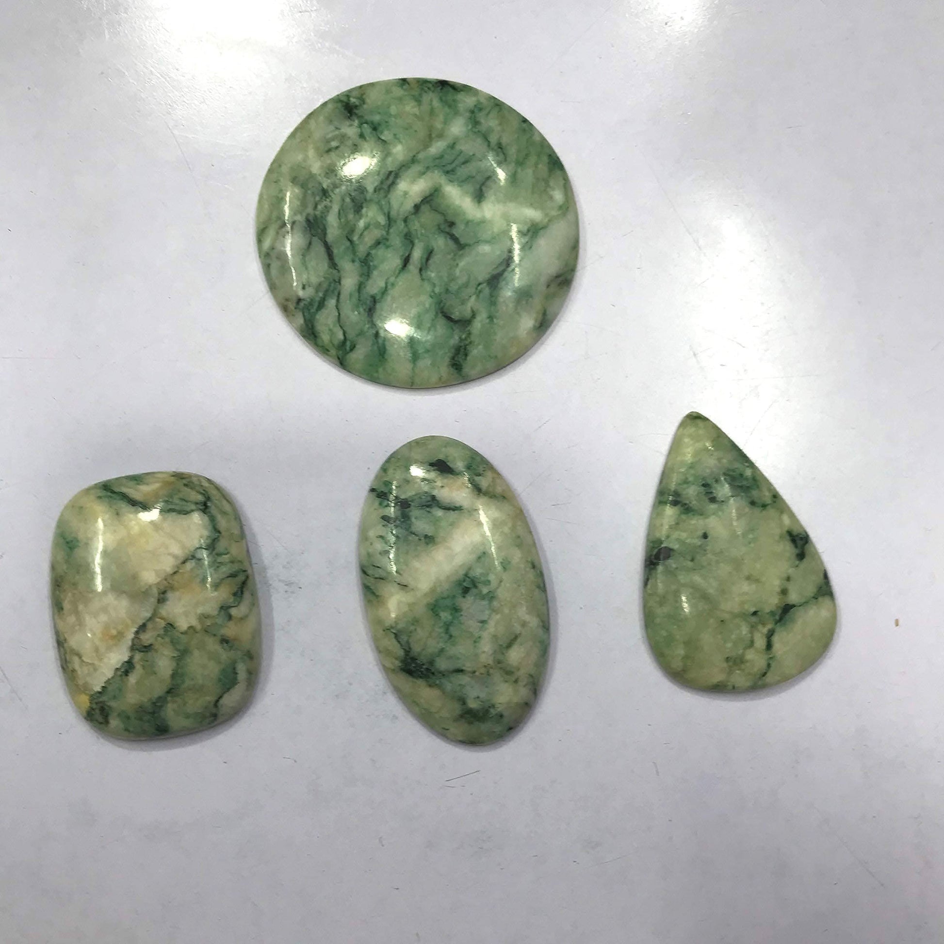 Single natural Mariposite cabochon green with white matrix chromium mica untreated gemstone