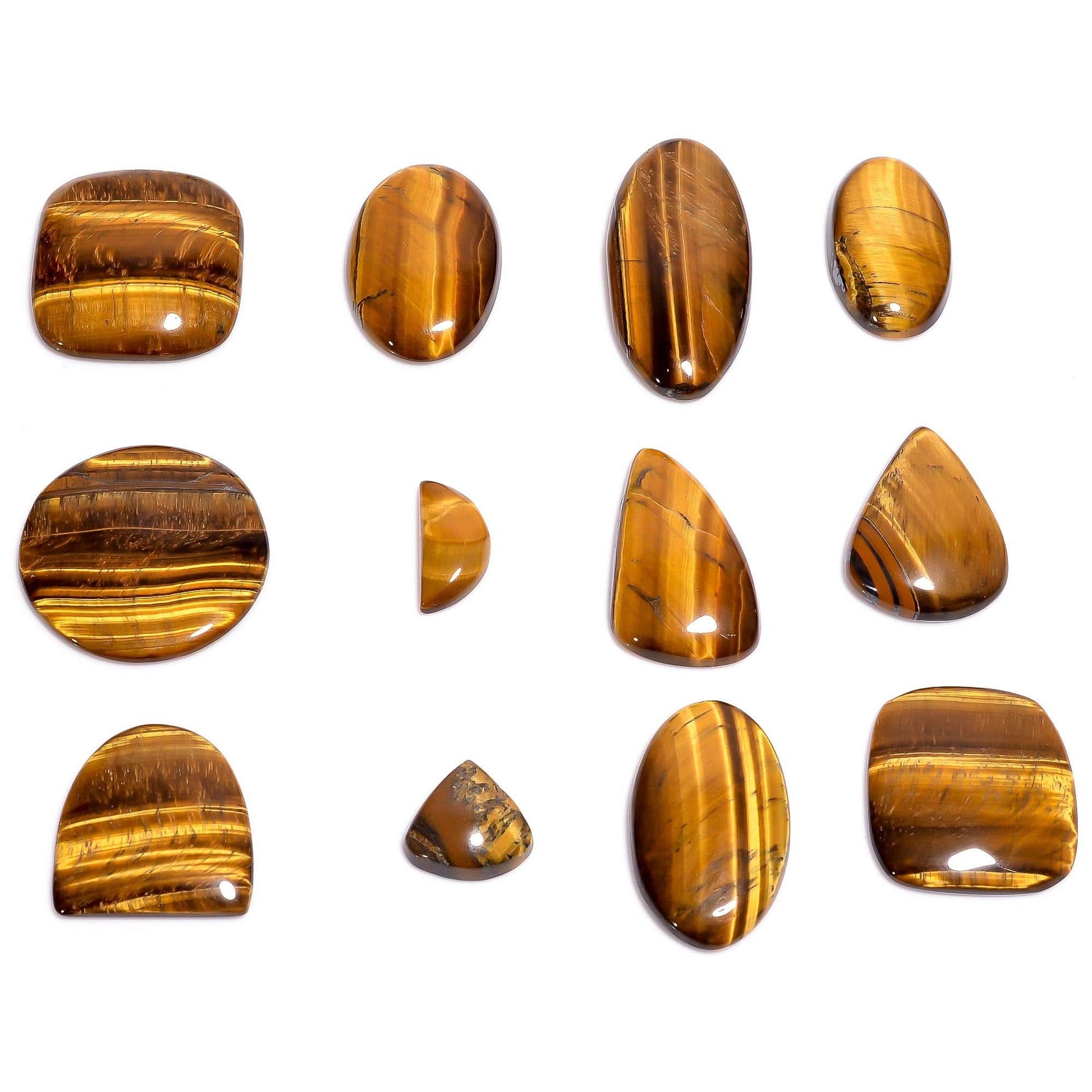 Collection of tiger eye stones on a white background