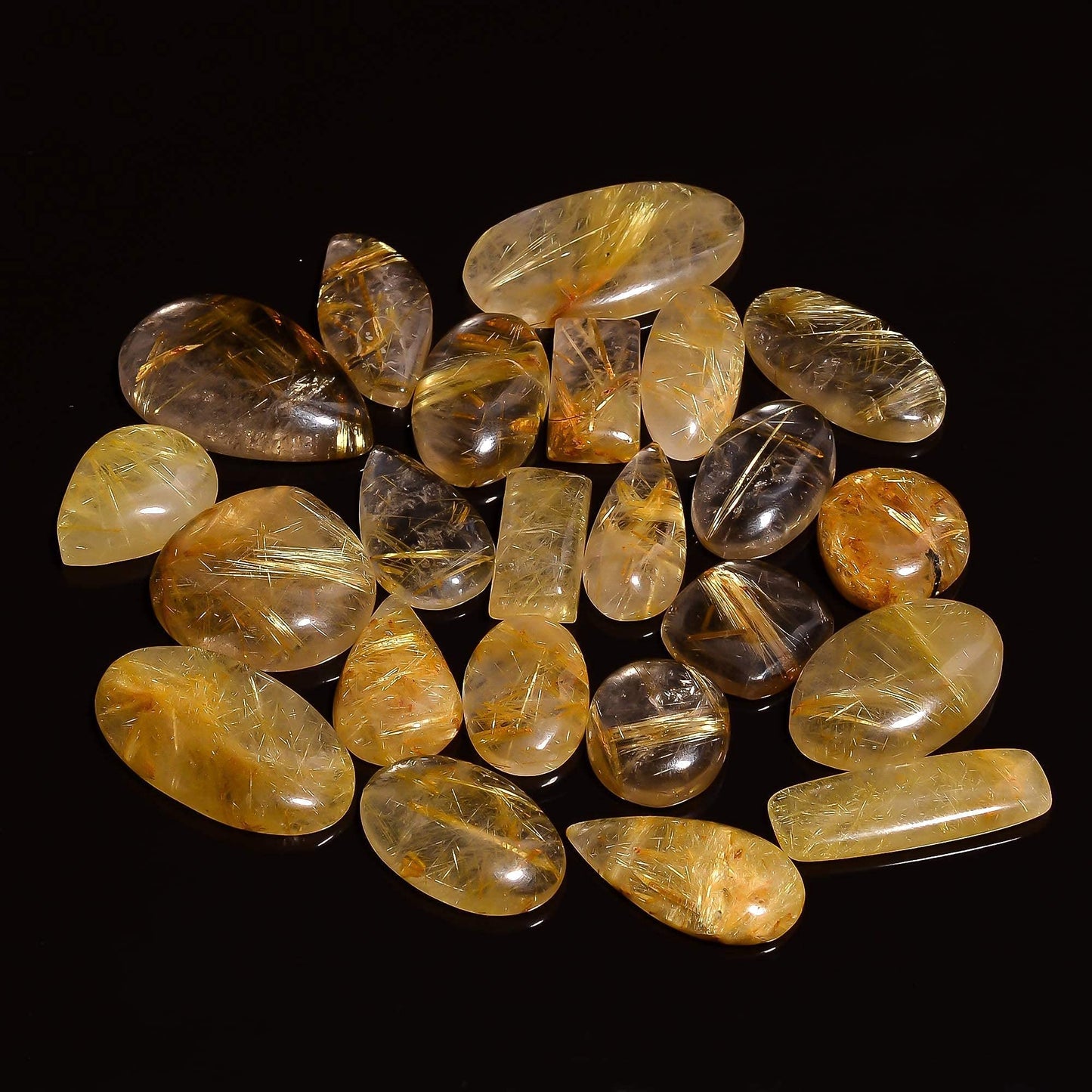 Golden rutile quartz cabochons 3 piece wholesale lot