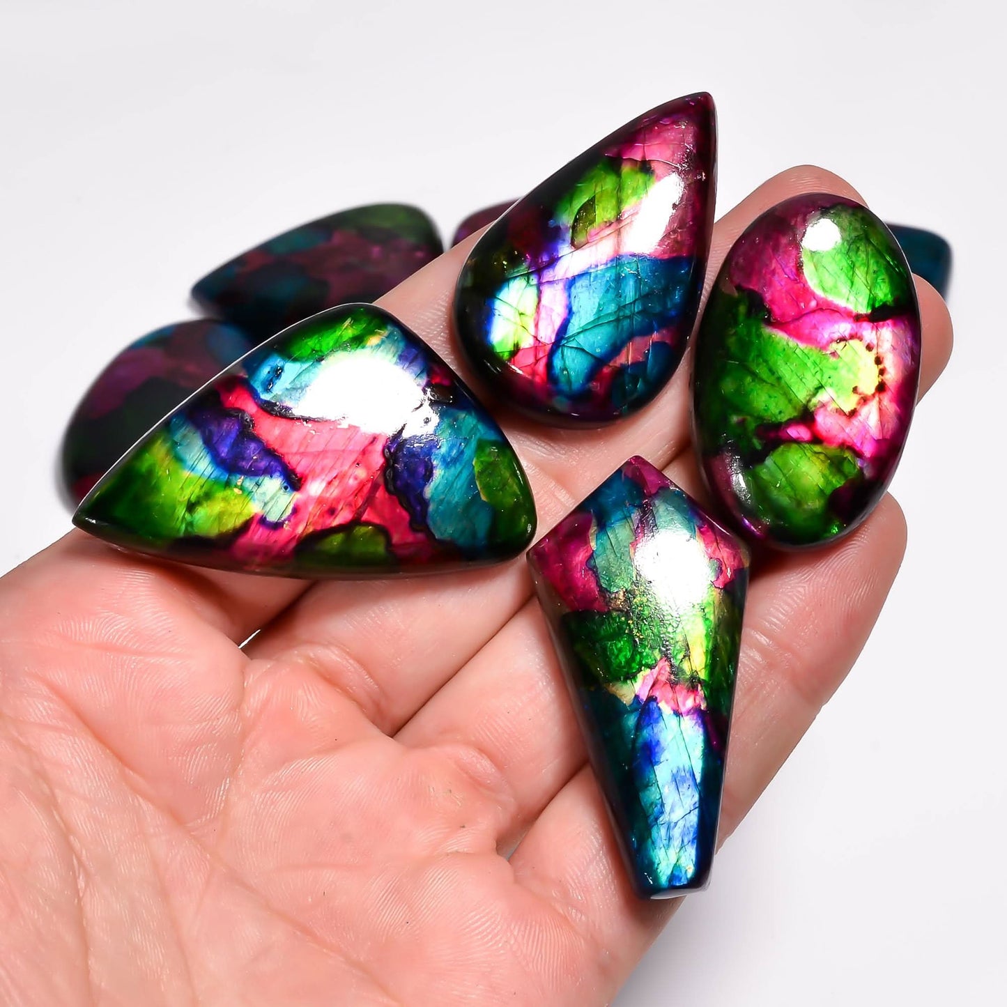 [20-30mm] [5pcs] Large Rainbow Pattern Labradorite Gemstones Cabochons, Jewelry Making Loose Gemstone, Polished Gems, DIY, Wire Wrapping, Reiki, Wikka, Healing Crystals, Bulk Gemstone Deal
