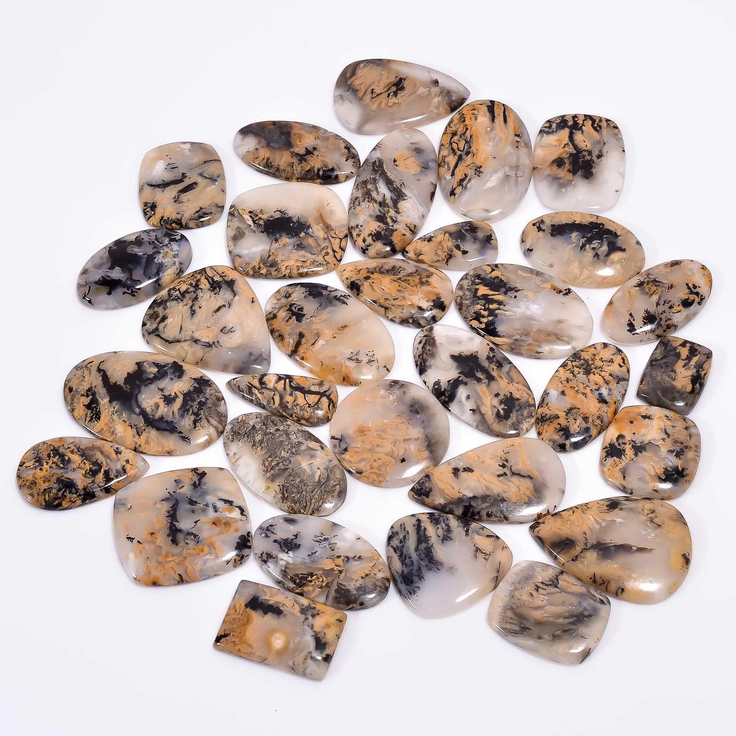 Tiger Dendritic Agate Mix Shape Gemstones Cabochons [25-35mm] (3pcs)