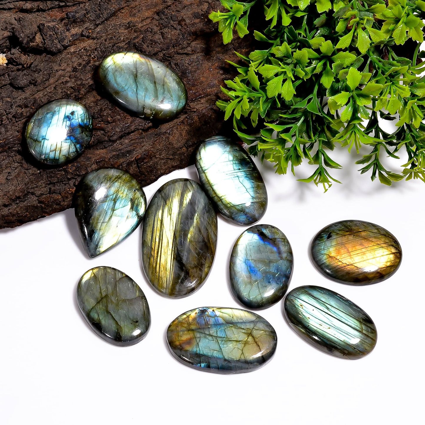 Natural [40mm+] 3pcs Large Labradorite Gemstones Cabochons, Jewelry Making Loose Gemstone, Polished Gems, DIY, Wire Wrapping, Reiki, Wikka, Healing Crystals, Bulk Gemstone Deal [225+cts]
