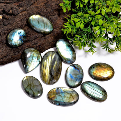Natural [40mm+] 3pcs Large Labradorite Gemstones Cabochons, Jewelry Making Loose Gemstone, Polished Gems, DIY, Wire Wrapping, Reiki, Wikka, Healing Crystals, Bulk Gemstone Deal [225+cts]