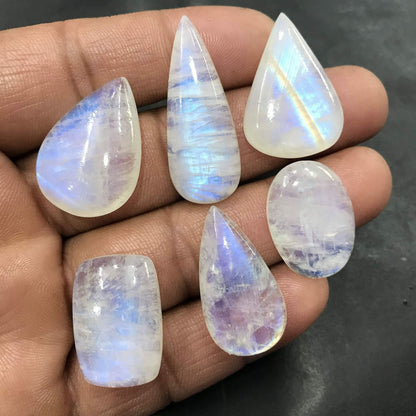 (4 to 5pcs) Natural Rainbow Moonstone Gemstone Wholesale Cabochons Lot, Jewelry Making Loose Gemstone, Polished Decor, DIY, Wire Wrapping, Reiki, Wikka, Healing Crystals, Bulk Gemstone