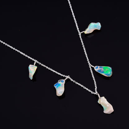 Glamorous beauty enhanced with 15 Ct 5 Pc Raw Ethiopian Opal Necklace made with 925 silver