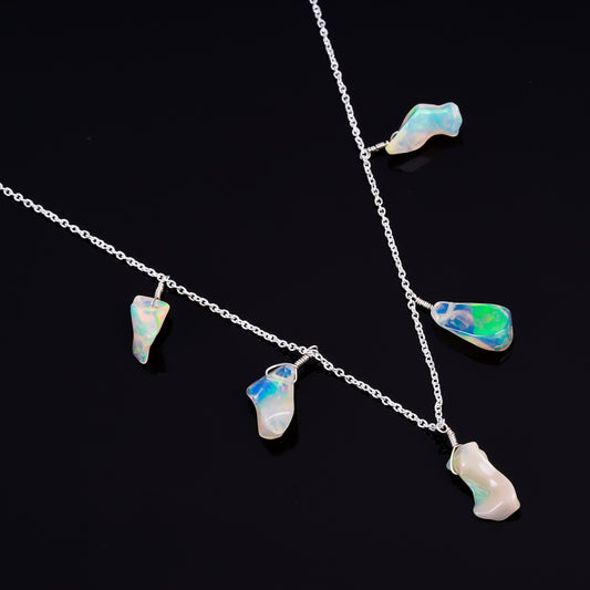 Glamorous beauty enhanced with 15 Ct 5 Pc Raw Ethiopian Opal Necklace made with 925 silver