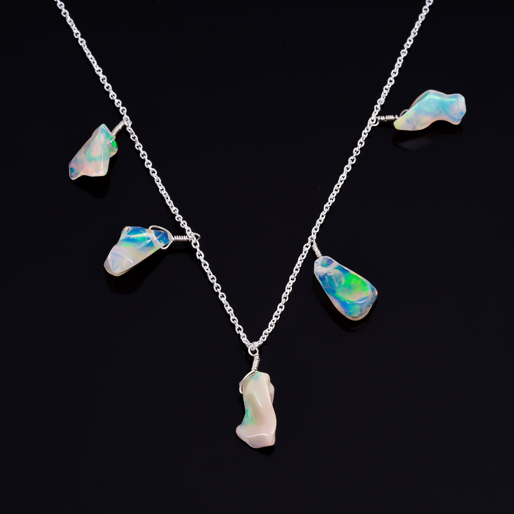 Rare Raw Ethiopian Opal 15 Ct 5 Pc Necklace with enchanting beauty