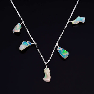 Earthy Fire: Raw Ethiopian Opal 5 Stone Necklace in  silver plated | Handcrafted Premium Jewelry