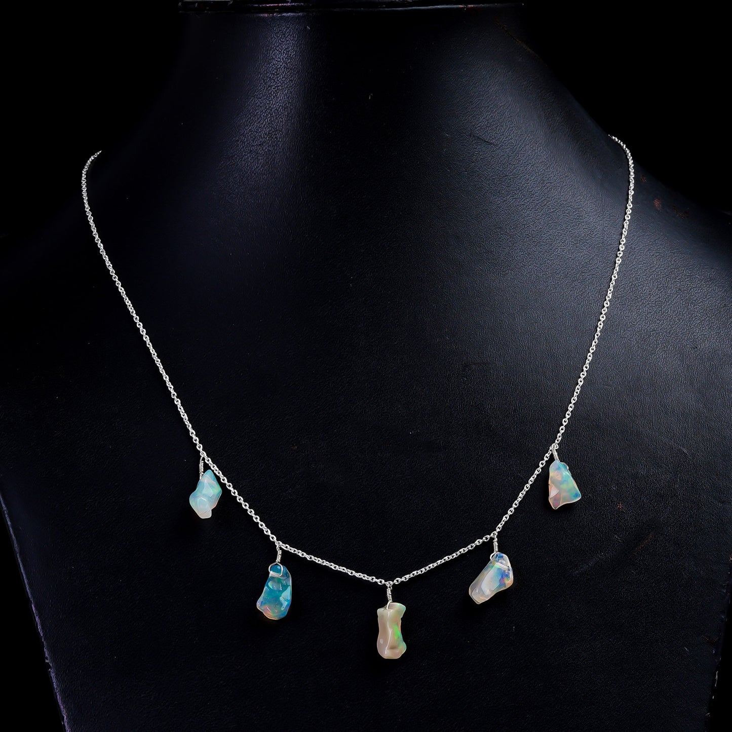 Ethically sourced and natural Raw Ethiopian Opal in 15 Ct 5 Pc Necklace