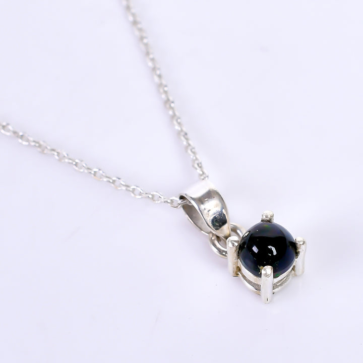 10 Ct Black Opal Round Prong Pendant