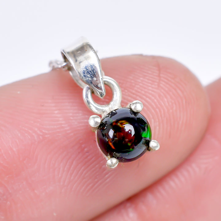 10 Ct Black Opal Round Prong Pendant