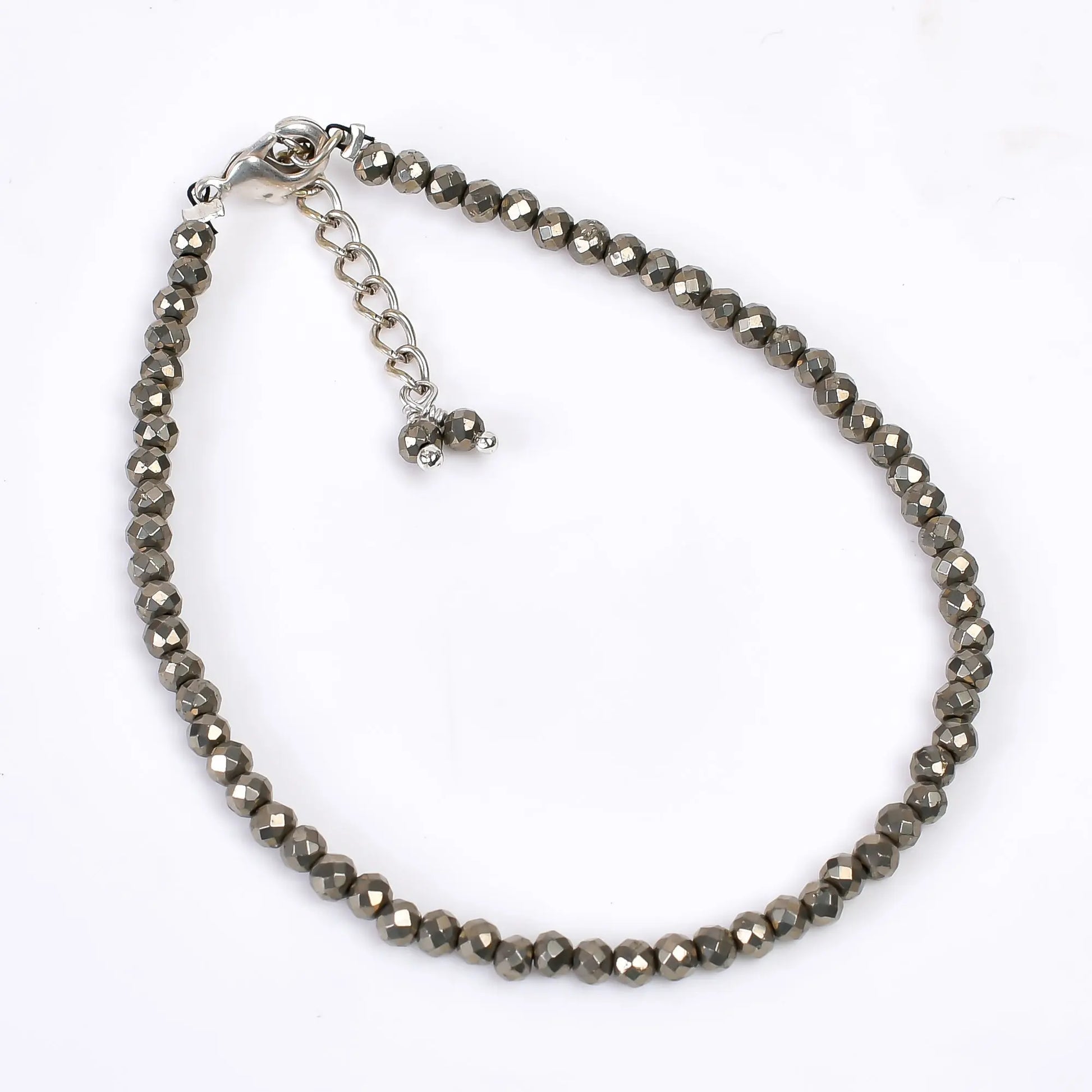 Pyrite Healing Gemstone Bracelet | Natural Micro Round Silver Beads Armonia