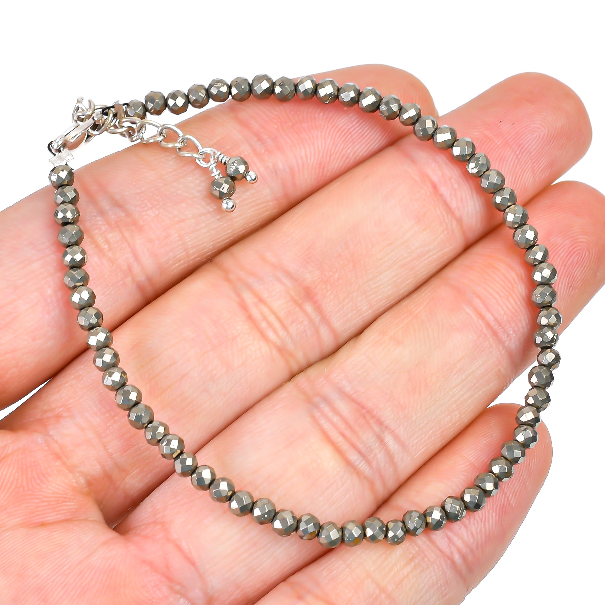 Natural Pyrite Gemstone Micro Round Beads Bracelet, Birthstone Healing Crystal