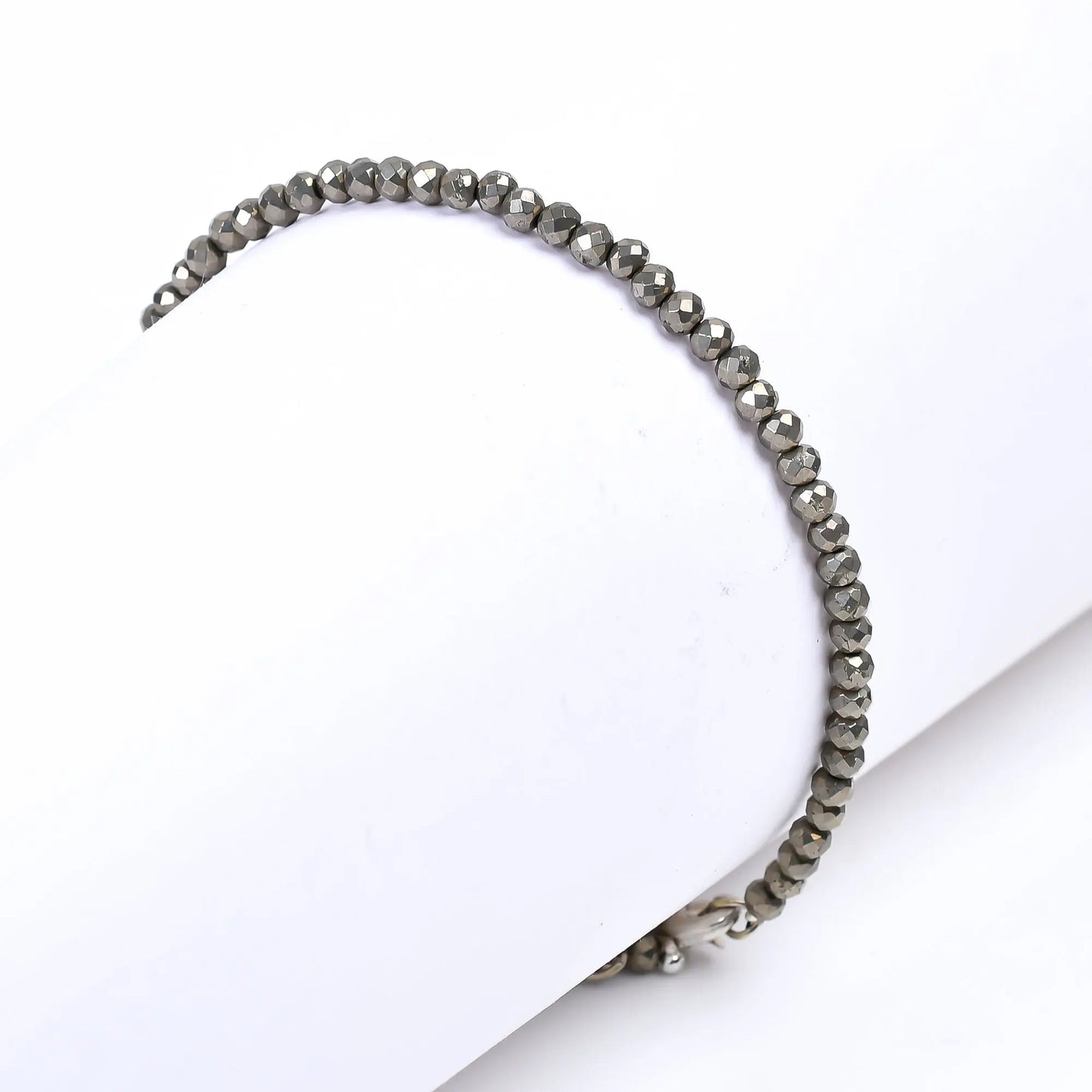 Pyrite Healing Gemstone Bracelet | Natural Micro Round Silver Beads Armonia