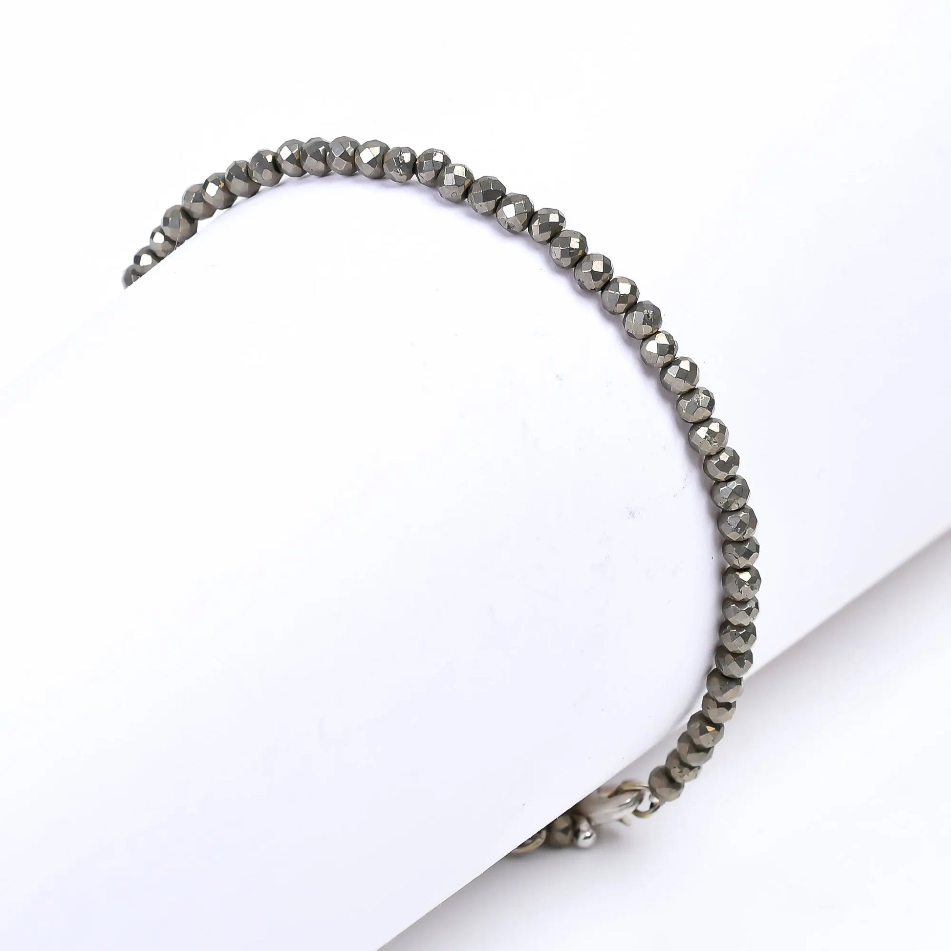 Pyrite Healing Gemstone Bracelet | Natural Micro Round Silver Beads Armonia