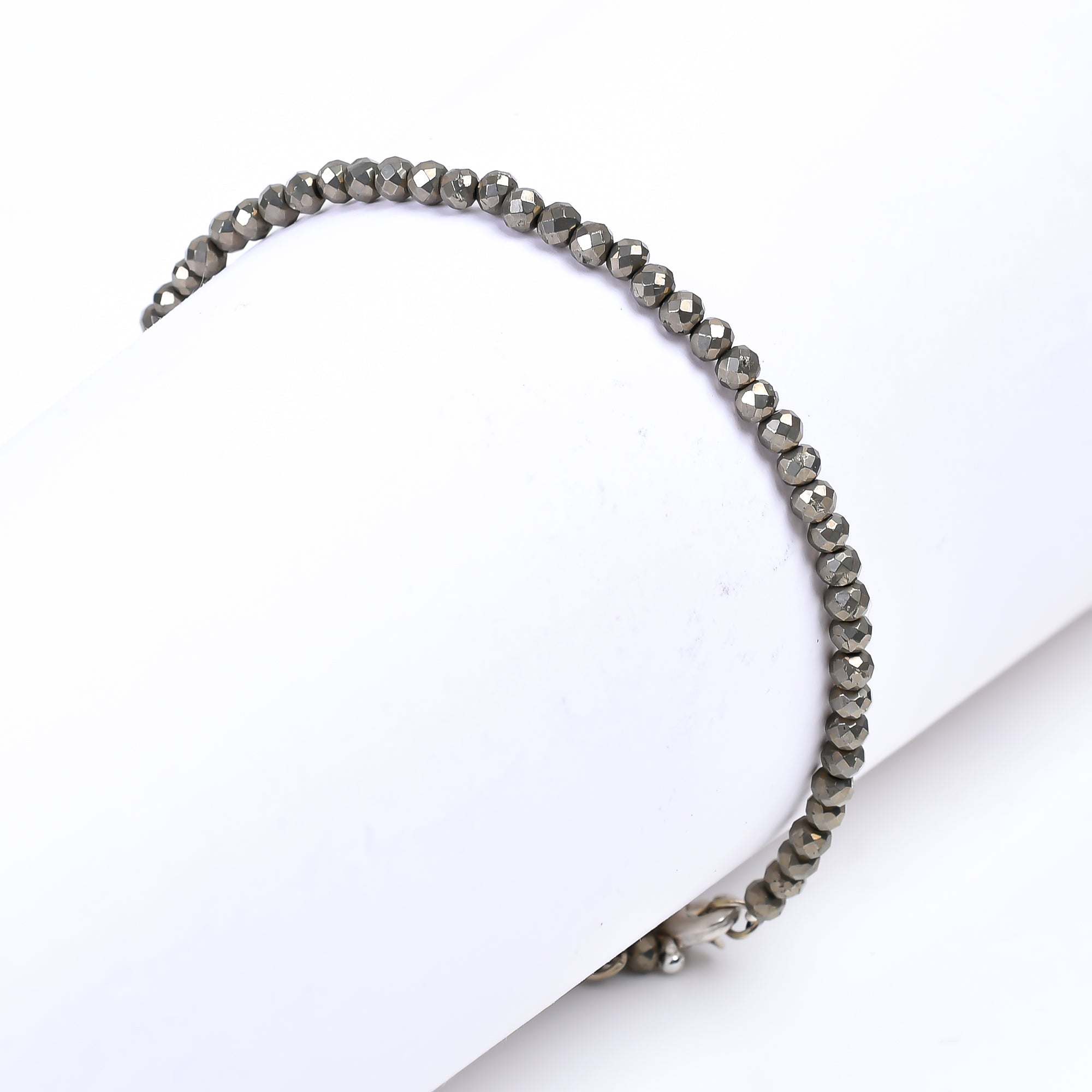 Natural Pyrite Gemstone Micro Round Beads Bracelet, Birthstone Healing Crystal