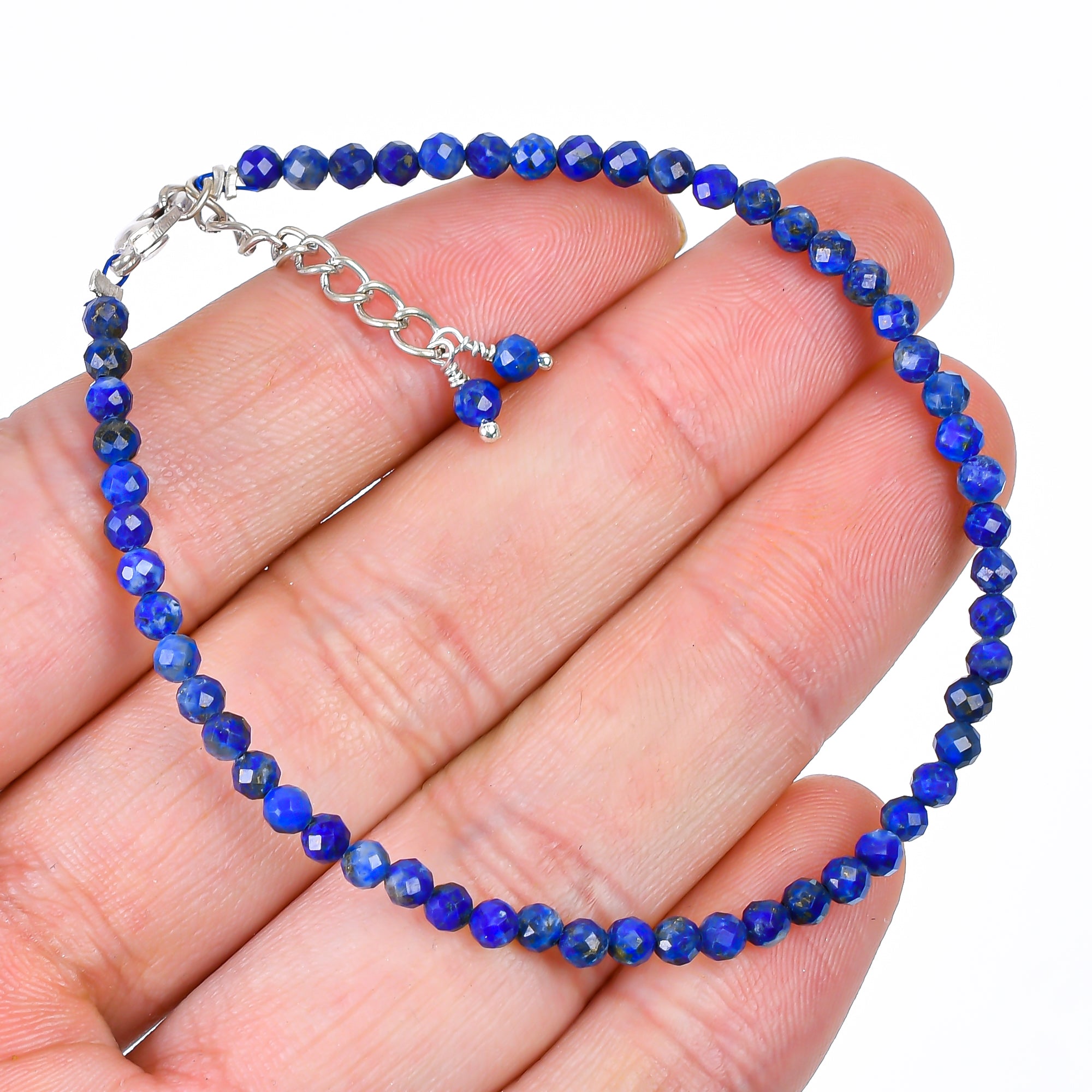 Natural Lapis Lazuli Gemstone Micro Round Beads Bracelet, Birthstone Healing Crystal