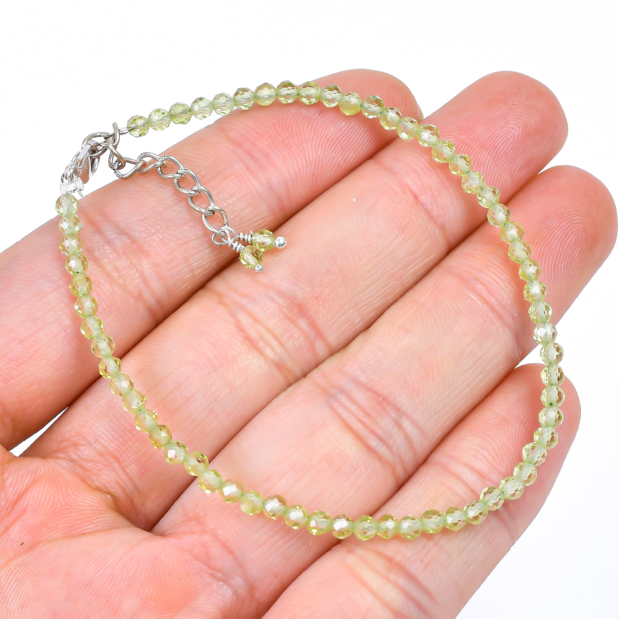 Natural Green Prehnite Gemstone Micro Round Beads Bracelet, Birthstone Healing Crystal