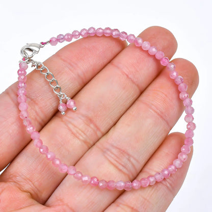 Pink Tourmaline Healing Bracelet | Natural Micro Round Gemstone Beads Armonia