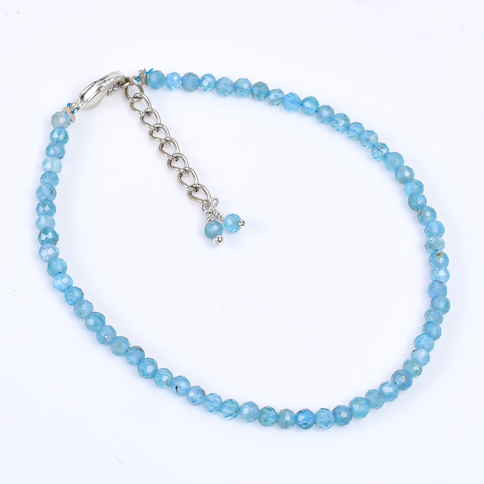 Natural Blue Apatite Gemstone Micro Round Beads Bracelet, Birthstone Healing Crystal